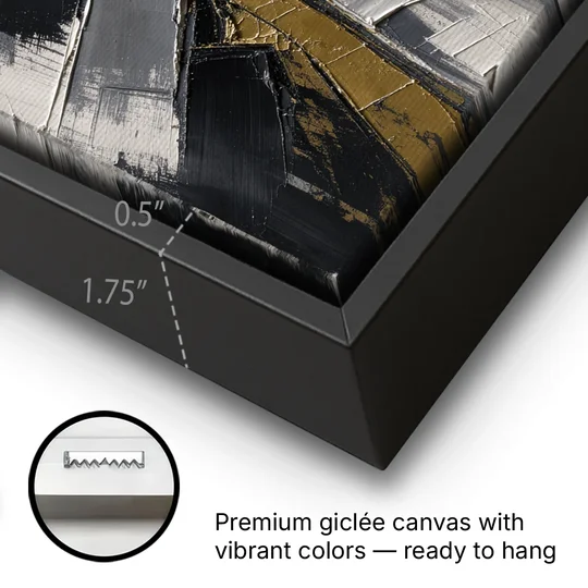 Modern Black White and Gold Abstract Fissure - Black Framed Canvas Wall Art - Gallery Wrap Corner
