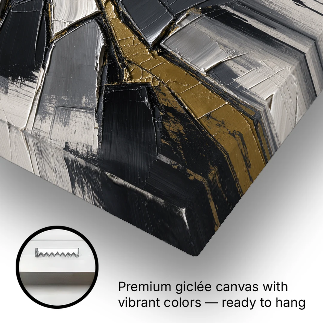 Modern Black White and Gold Abstract Fissure - Canvas Wall Art - Gallery Wrap Corner
