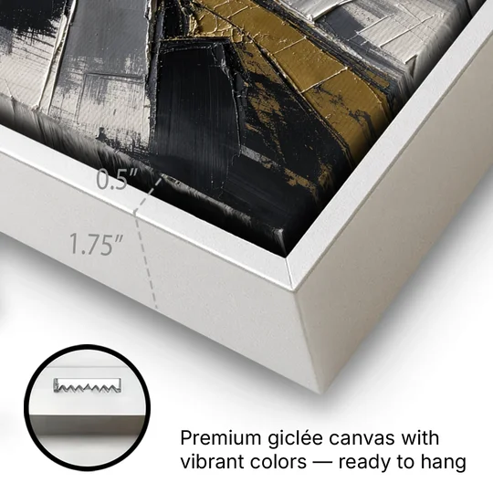 Modern Black White and Gold Abstract Fissure - White Framed Canvas Wall Art - Gallery Wrap Corner