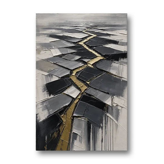 Modern Black White and Gold Abstract Fissure - Canvas Wall Art - Front
