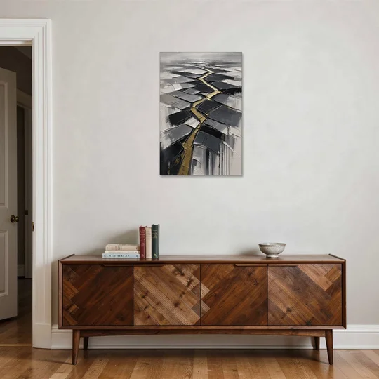 Modern Black White and Gold Abstract Fissure - Canvas Wall Art - Coffee Table - 24x36