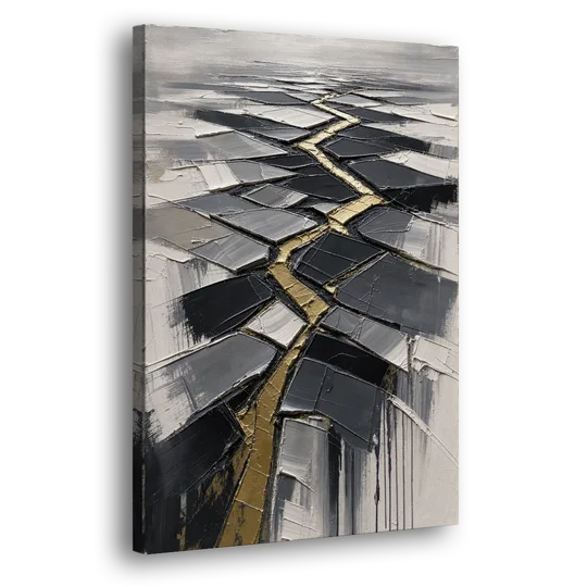Modern Black White and Gold Abstract Fissure - Canvas Wall Art - Side