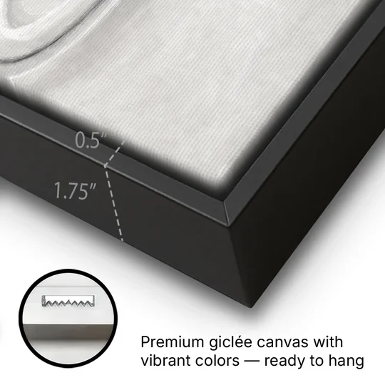 Modern Black White and Grey Abstract Ripple Rings - Black Framed Canvas Wall Art - Gallery Wrap Corner
