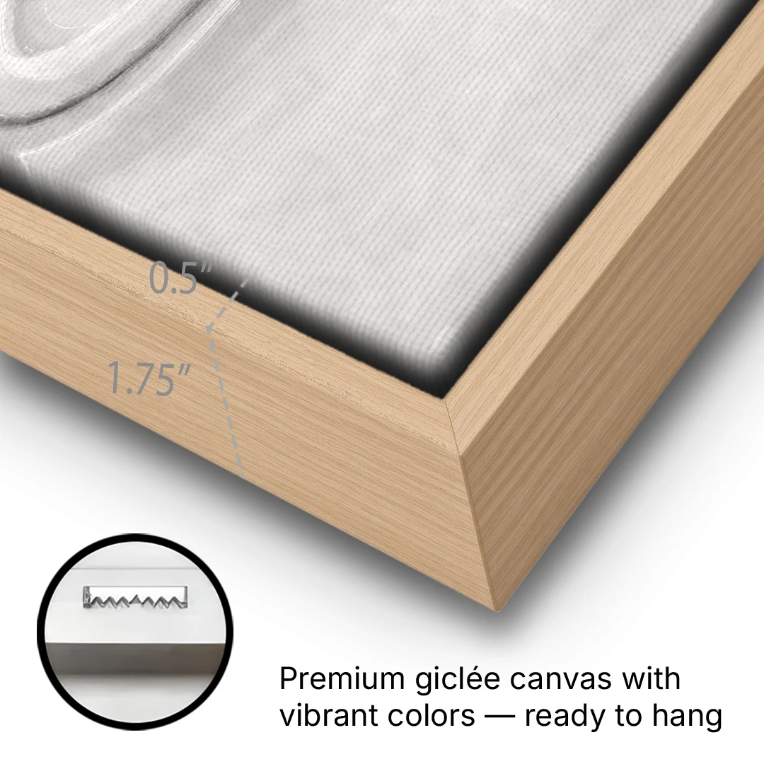 Modern Black White and Grey Abstract Ripple Rings - Oak Framed Canvas Wall Art - Gallery Wrap Corner