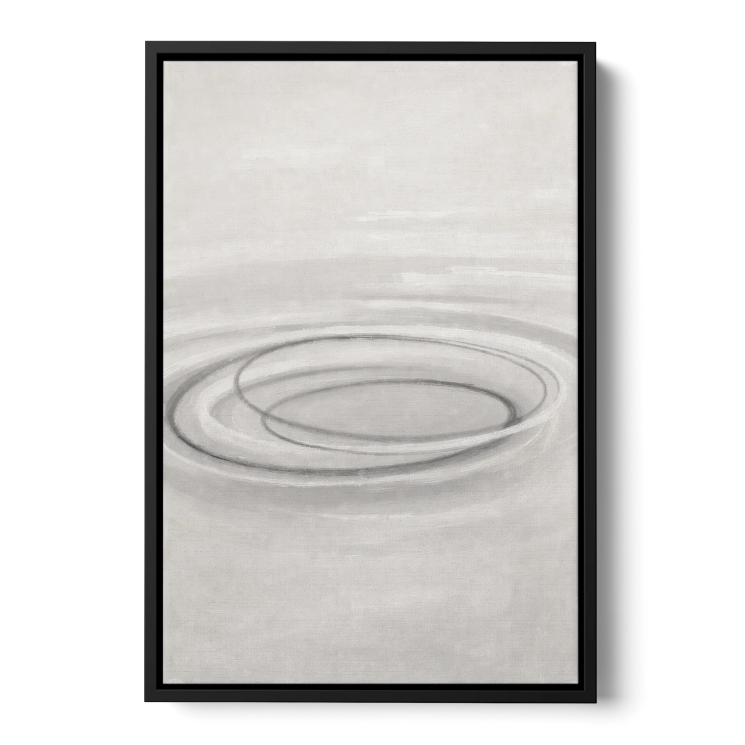 Modern Black White and Grey Abstract Ripple Rings - Black Framed Canvas Wall Art - Front