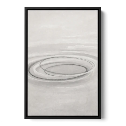 Modern Black White and Grey Abstract Ripple Rings - Black Framed Canvas Wall Art - Front