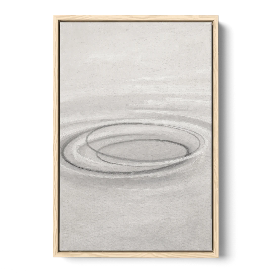 Modern Black White and Grey Abstract Ripple Rings - Oak Framed Canvas Wall Art - Front