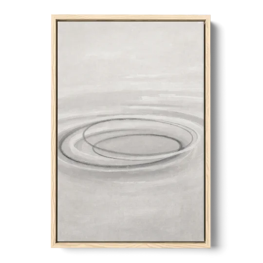 Modern Black White and Grey Abstract Ripple Rings - Oak Framed Canvas Wall Art - Front