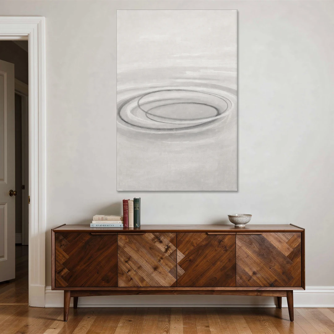 Modern Black White and Grey Abstract Ripple Rings - Canvas Wall Art - Coffee Table - 40x60