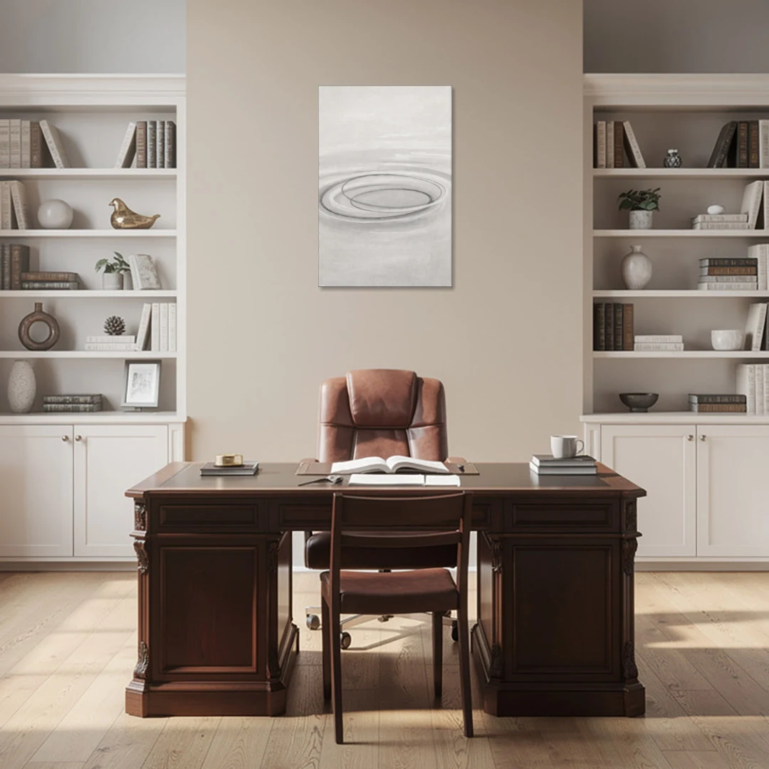 Modern Black White and Grey Abstract Ripple Rings - Canvas Wall Art - Office - 24x36
