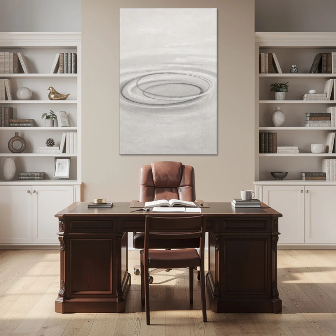 Modern Black White and Grey Abstract Ripple Rings - Canvas Wall Art - Office - 40x60