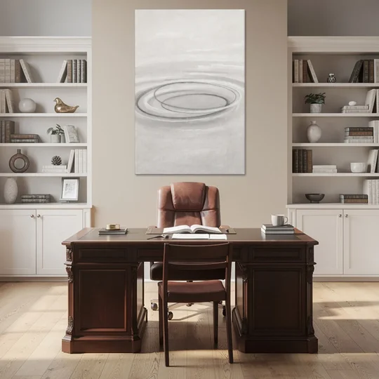 Modern Black White and Grey Abstract Ripple Rings - Canvas Wall Art - Office - 40x60