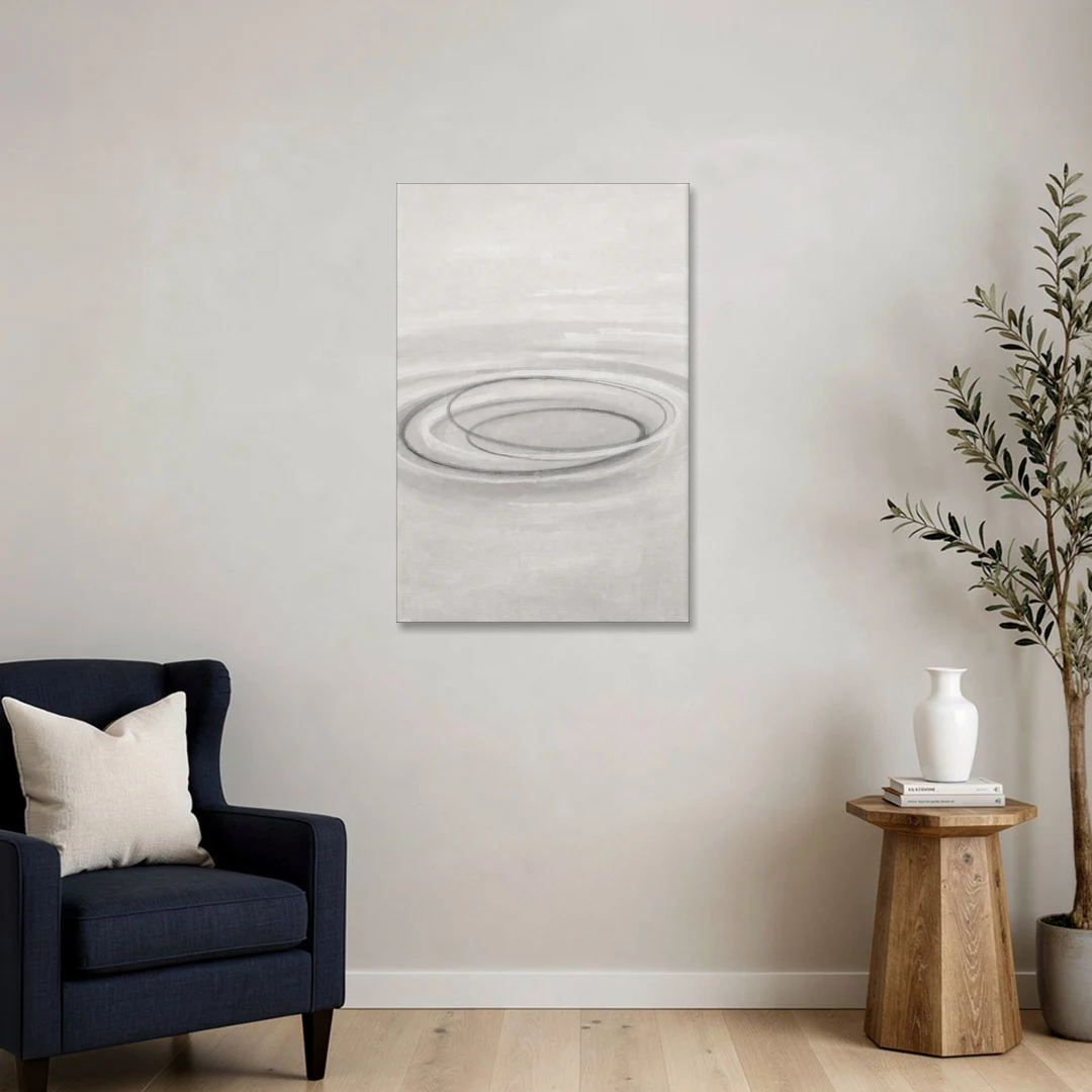 Modern Black White and Grey Abstract Ripple Rings - Canvas Wall Art - Sofa - 24x36