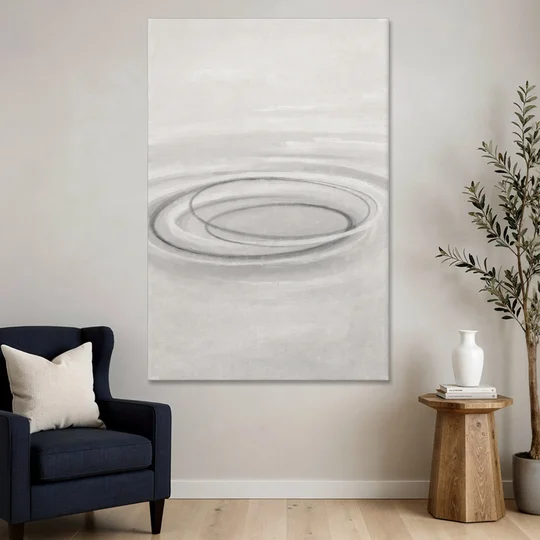 Modern Black White and Grey Abstract Ripple Rings - Canvas Wall Art - Sofa - 40x60