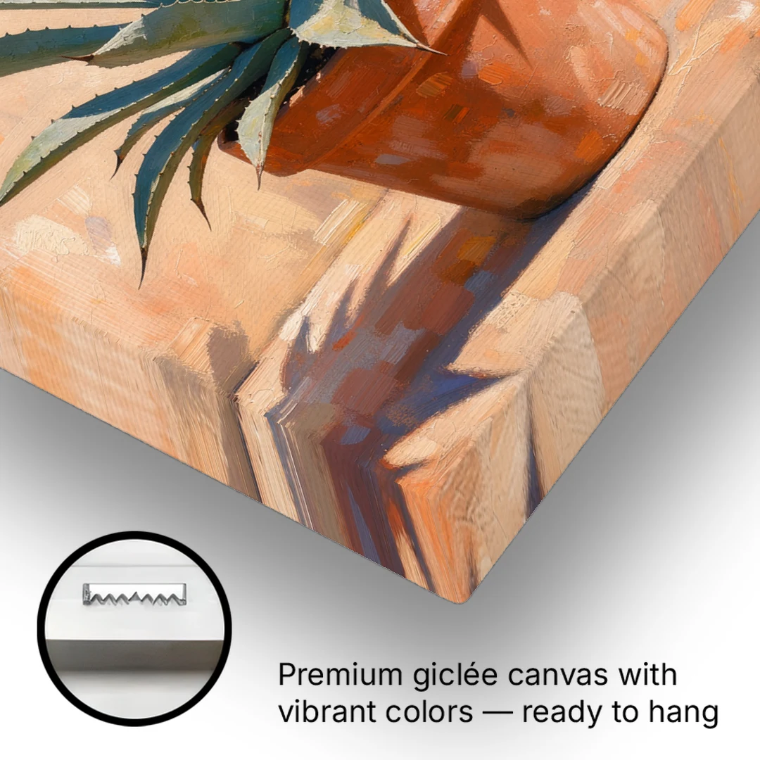 Modern Blue Agave Plant in Afternoon Sun - Canvas Wall Art - Gallery Wrap Corner