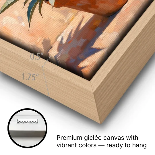 Modern Blue Agave Plant in Afternoon Sun - Oak Framed Canvas Wall Art - Gallery Wrap Corner