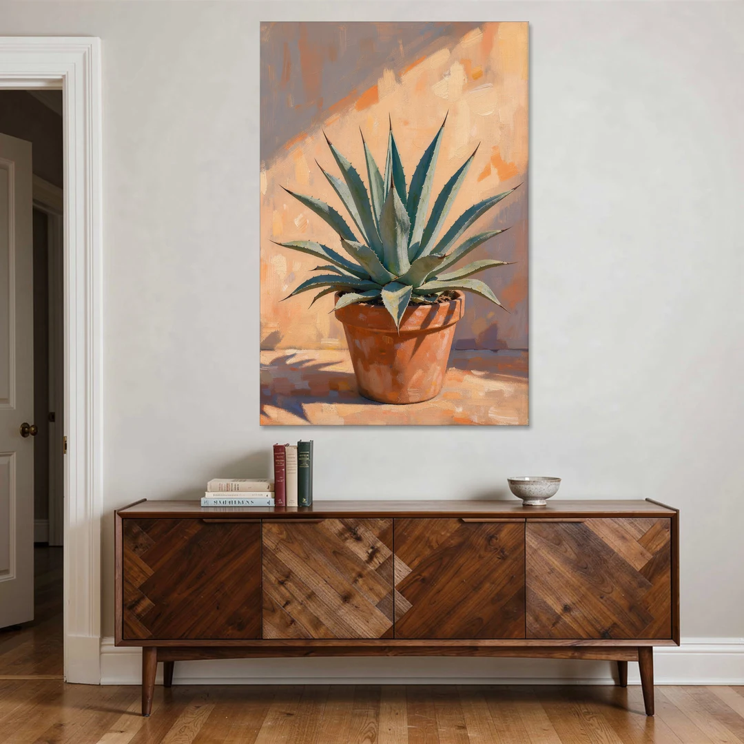 Modern Blue Agave Plant in Afternoon Sun - Canvas Wall Art - Coffee Table - 40x60