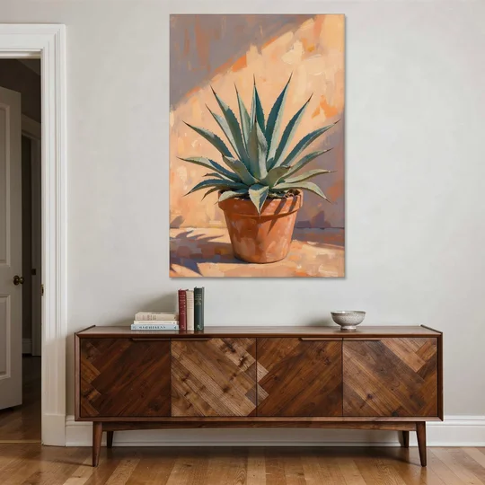 Modern Blue Agave Plant in Afternoon Sun - Canvas Wall Art - Coffee Table - 40x60