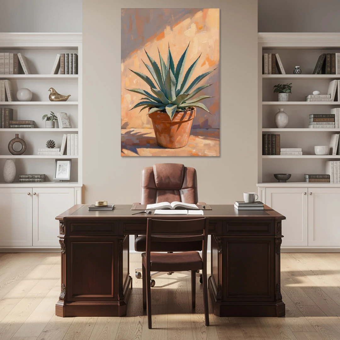 Modern Blue Agave Plant in Afternoon Sun - Canvas Wall Art - Office - 40x60