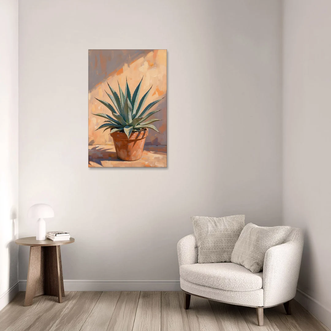 Modern Blue Agave Plant in Afternoon Sun - Canvas Wall Art - Sofa - 24x36