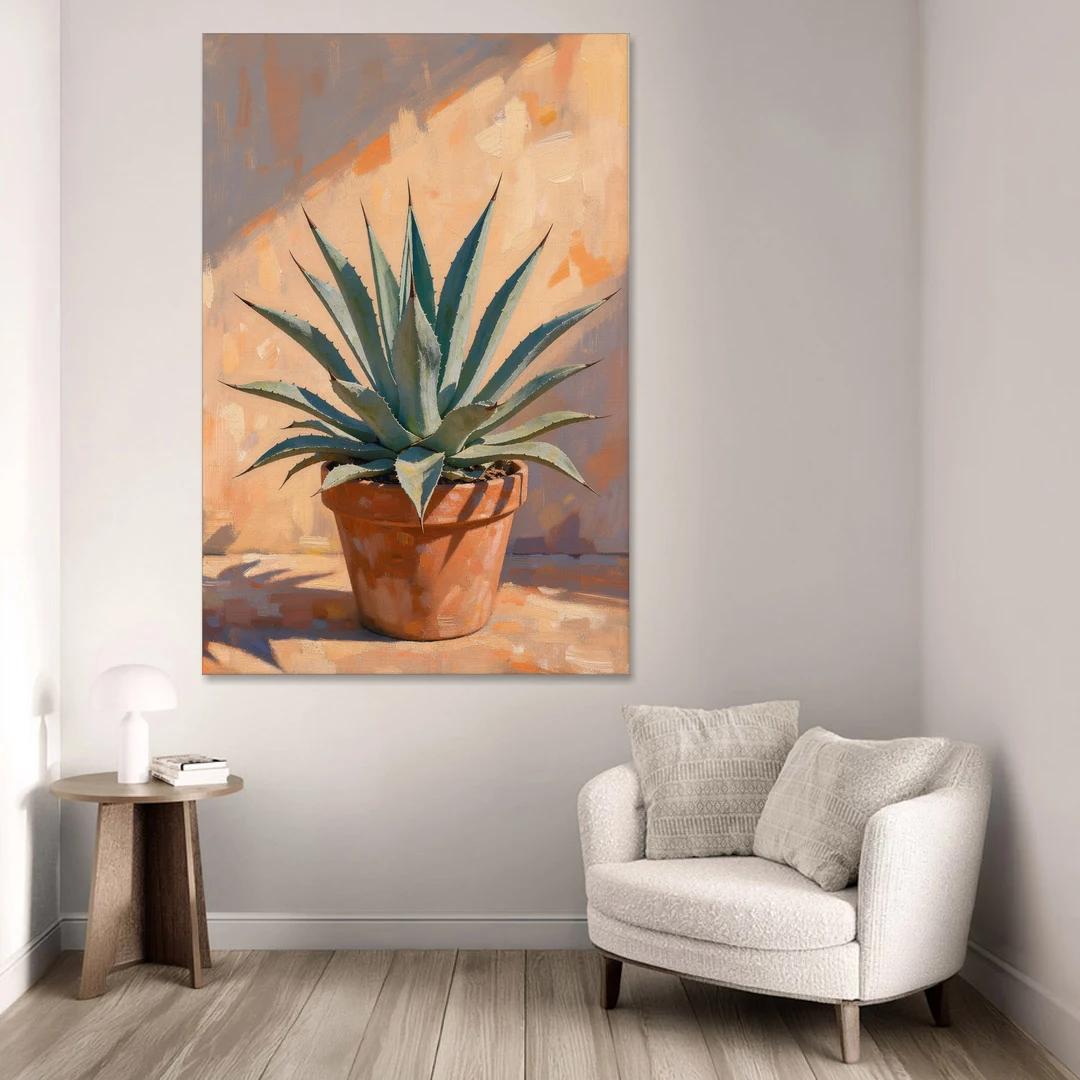 Modern Blue Agave Plant in Afternoon Sun - Canvas Wall Art - Sofa - 40x60