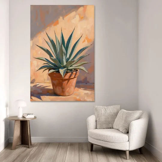 Modern Blue Agave Plant in Afternoon Sun - Canvas Wall Art - Sofa - 40x60