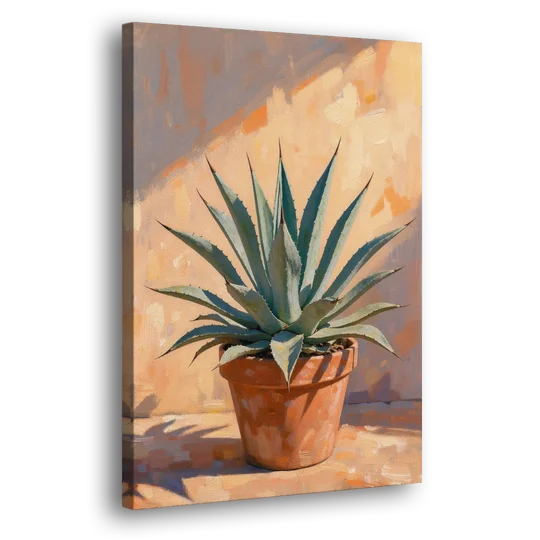 Modern Blue Agave Plant in Afternoon Sun - Canvas Wall Art - Side
