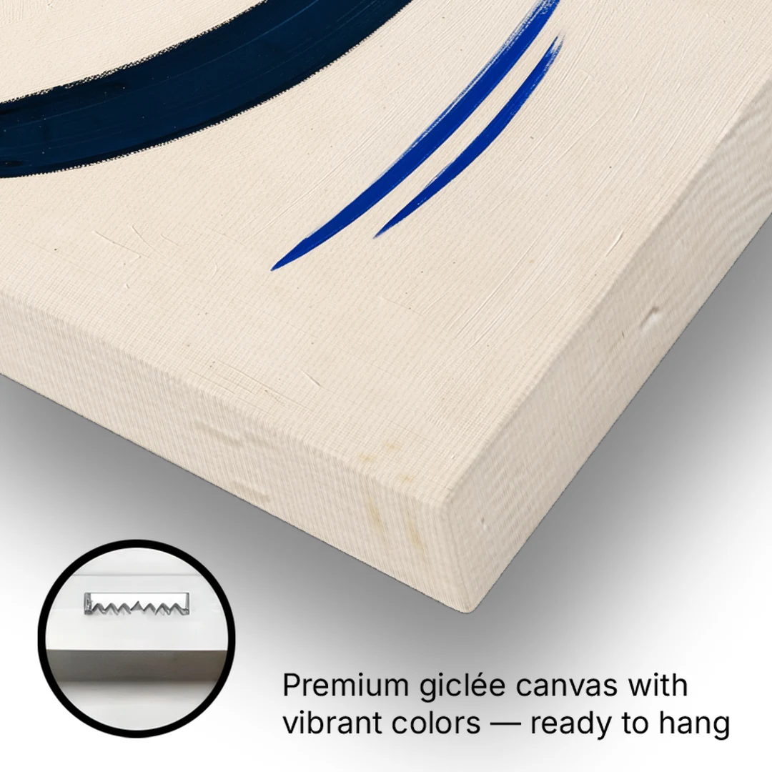 Modern Blue Wall Art with a Navy Boomerang - Canvas Wall Art - Gallery Wrap Corner