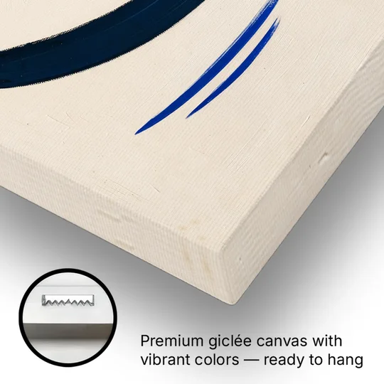 Modern Blue Wall Art with a Navy Boomerang - Canvas Wall Art - Gallery Wrap Corner
