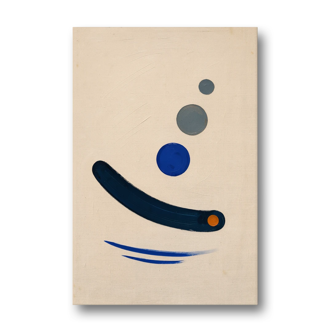 Modern Blue Wall Art with a Navy Boomerang - Canvas Wall Art - Front