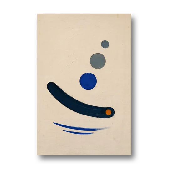 Modern Blue Wall Art with a Navy Boomerang - Canvas Wall Art - Front