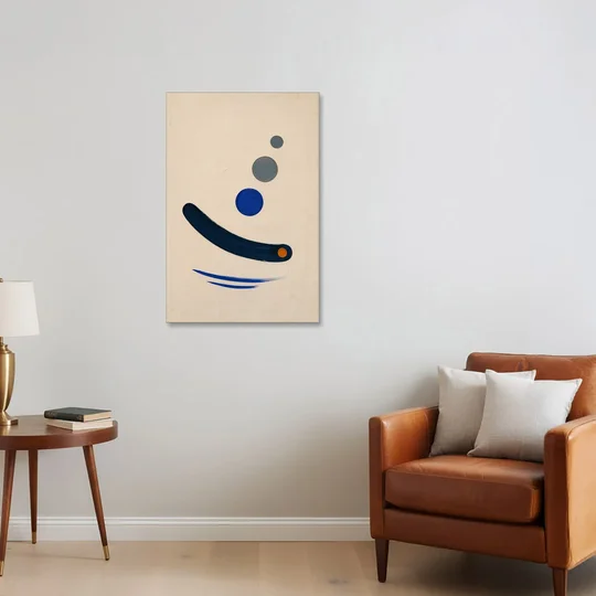 Modern Blue Wall Art with a Navy Boomerang - Canvas Wall Art - Sofa - 24x36