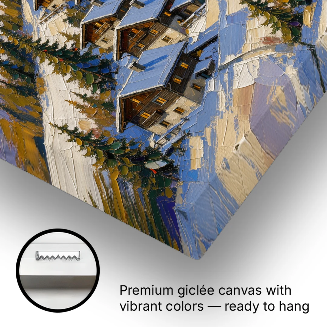 Modern Christmas Painting of the Alpine Slope - Canvas Wall Art - Gallery Wrap Corner