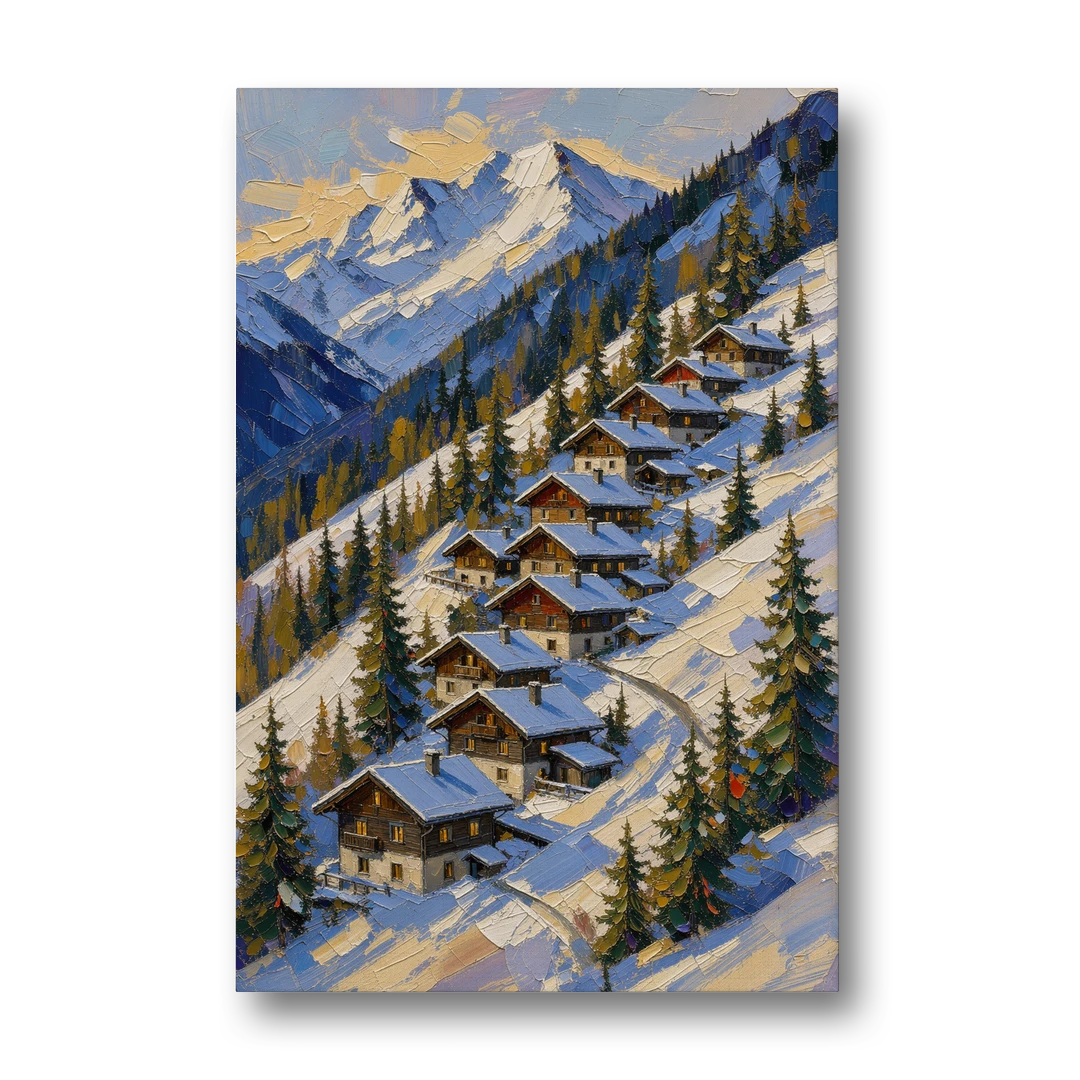 Modern Christmas Painting of the Alpine Slope - Canvas Wall Art - Front