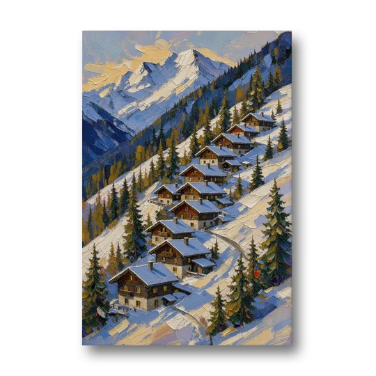 Modern Christmas Painting of the Alpine Slope - Canvas Wall Art - Front