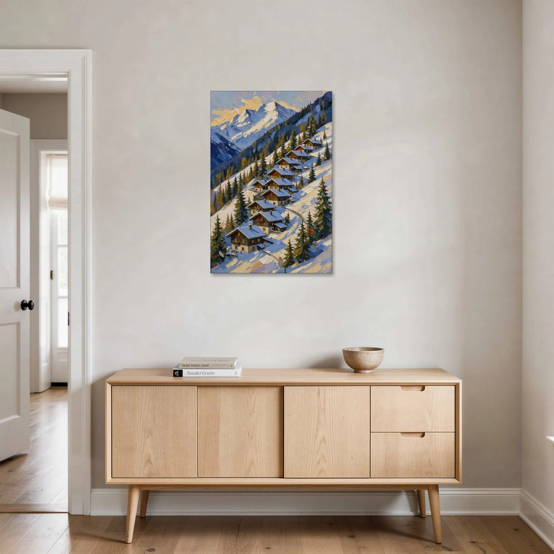Modern Christmas Painting of the Alpine Slope - Canvas Wall Art - Coffee Table - 24x36