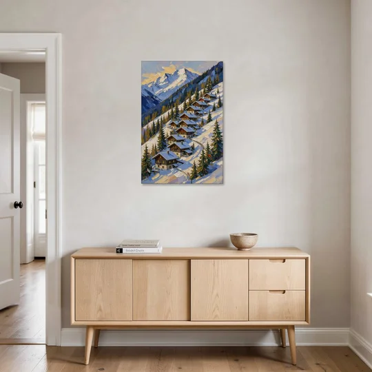 Modern Christmas Painting of the Alpine Slope - Canvas Wall Art - Coffee Table - 24x36