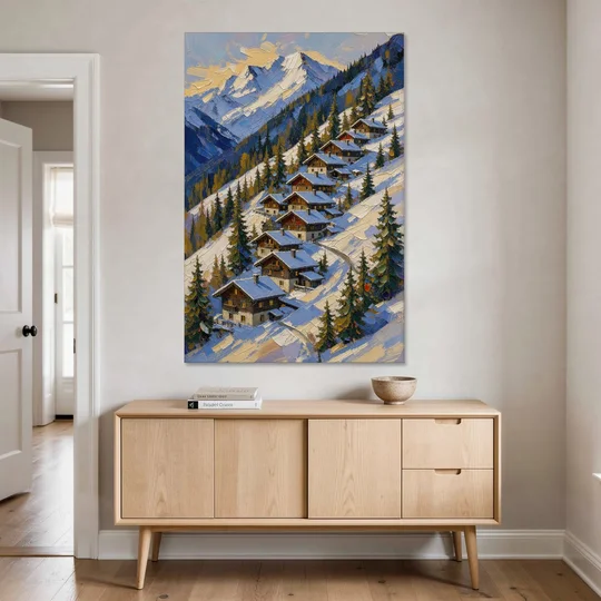 Modern Christmas Painting of the Alpine Slope - Canvas Wall Art - Coffee Table - 40x60