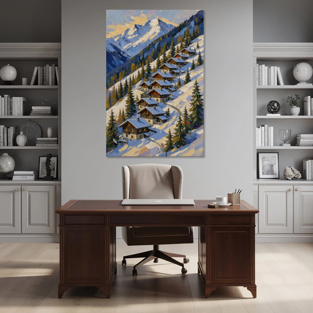 Modern Christmas Painting of the Alpine Slope - Canvas Wall Art - Office - 40x60