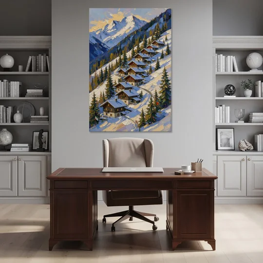Modern Christmas Painting of the Alpine Slope - Canvas Wall Art - Office - 40x60