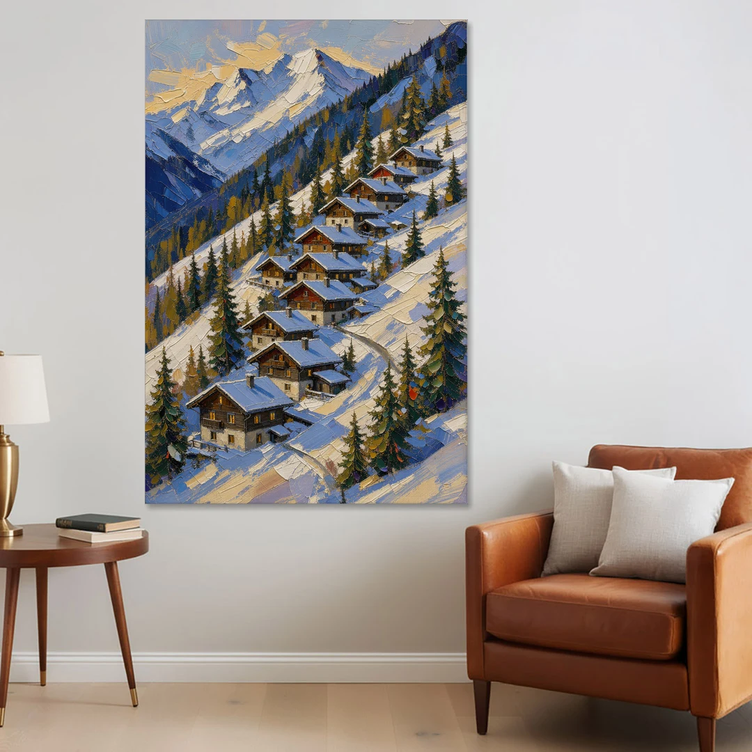 Modern Christmas Painting of the Alpine Slope - Canvas Wall Art - Sofa - 40x60