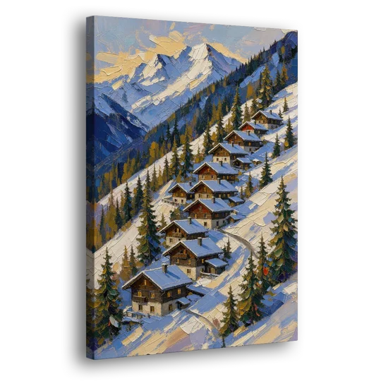 Modern Christmas Painting of the Alpine Slope - Canvas Wall Art - Side