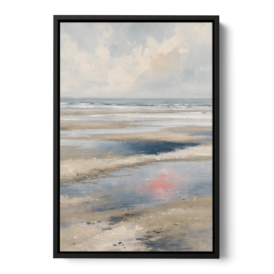 Modern Coastal Low Tide Sky Reflections - Black Framed Canvas Wall Art - Front