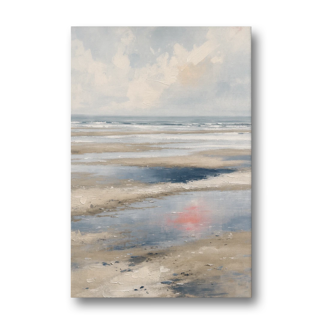 Modern Coastal Low Tide Sky Reflections - Canvas Wall Art - Front