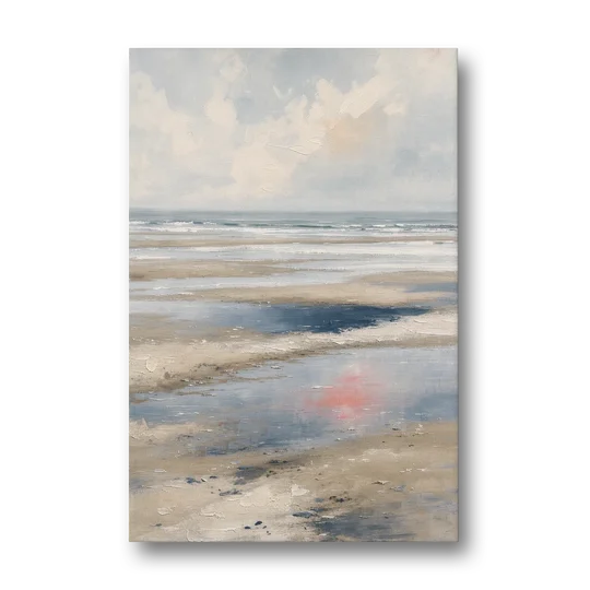 Modern Coastal Low Tide Sky Reflections - Canvas Wall Art - Front