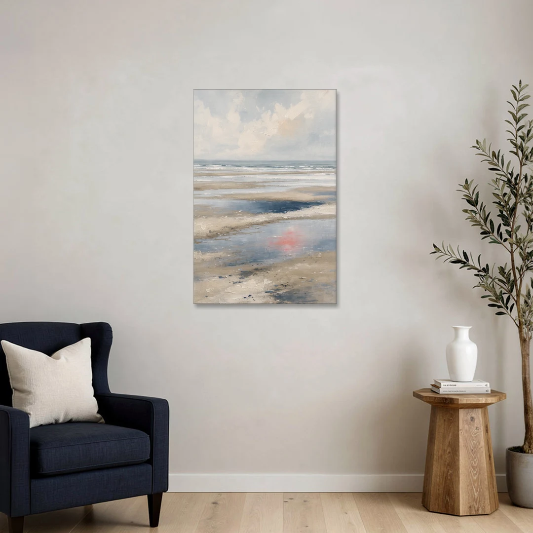 Modern Coastal Low Tide Sky Reflections - Canvas Wall Art - Sofa - 24x36