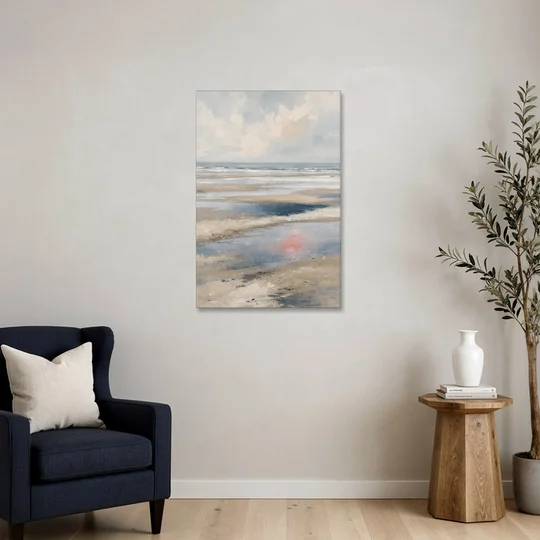Modern Coastal Low Tide Sky Reflections - Canvas Wall Art - Sofa - 24x36