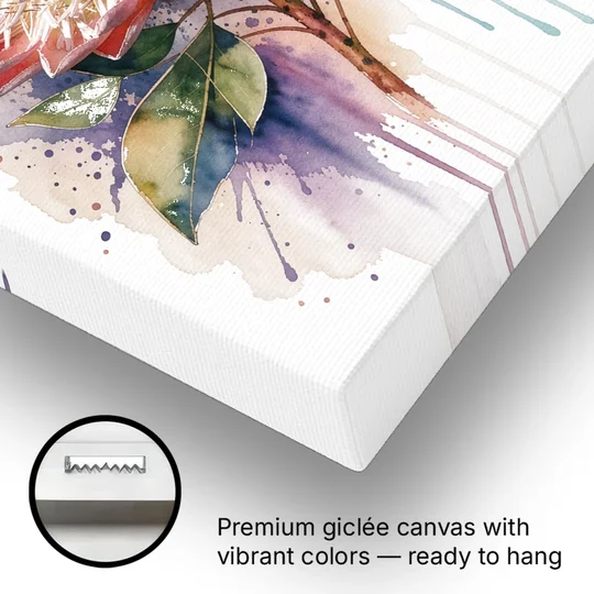 Modern Floral King Protea Crown - Canvas Wall Art - Gallery Wrap Corner