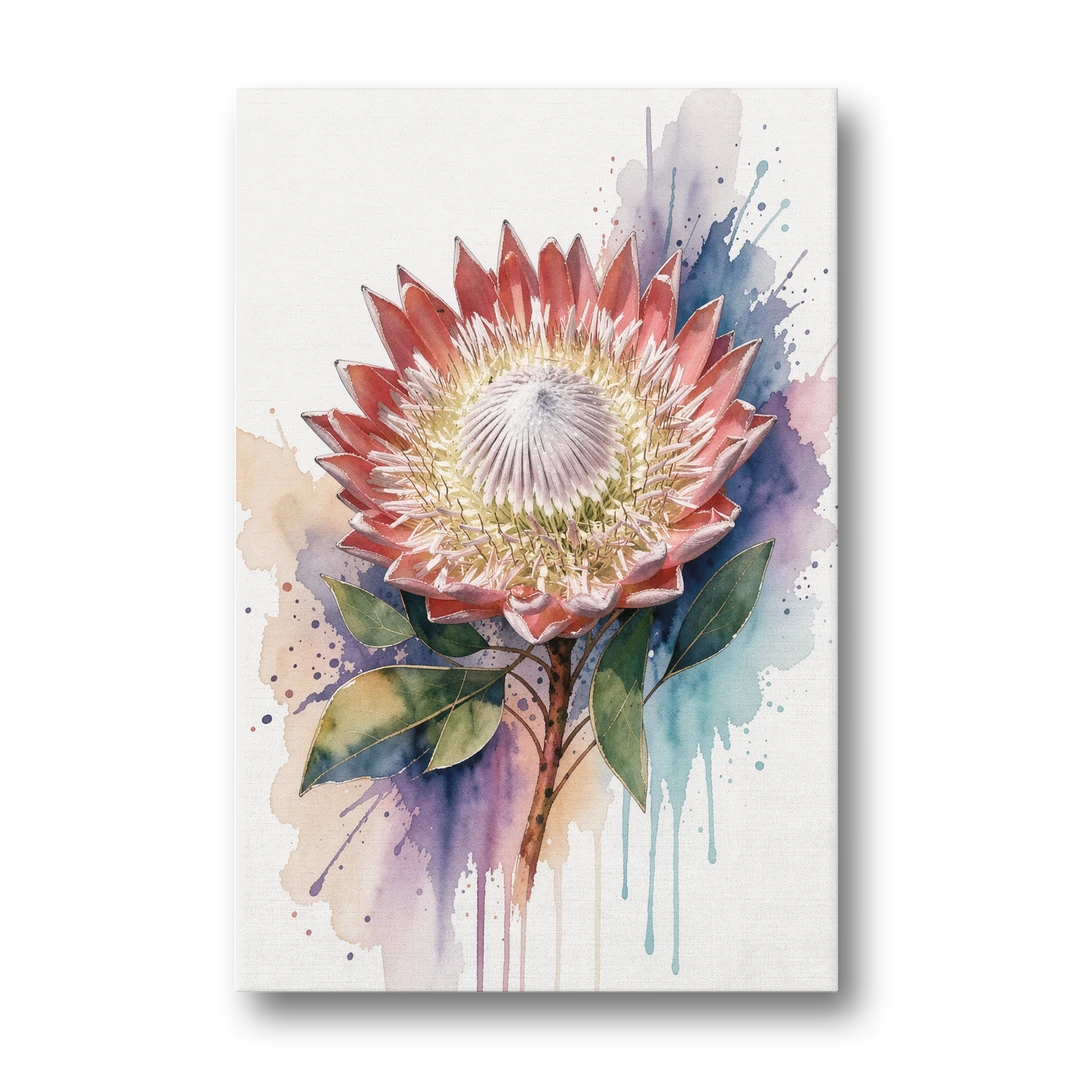 Modern Floral King Protea Crown - Canvas Wall Art - Front