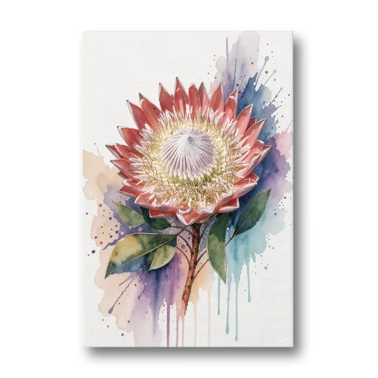 Modern Floral King Protea Crown - Canvas Wall Art - Front